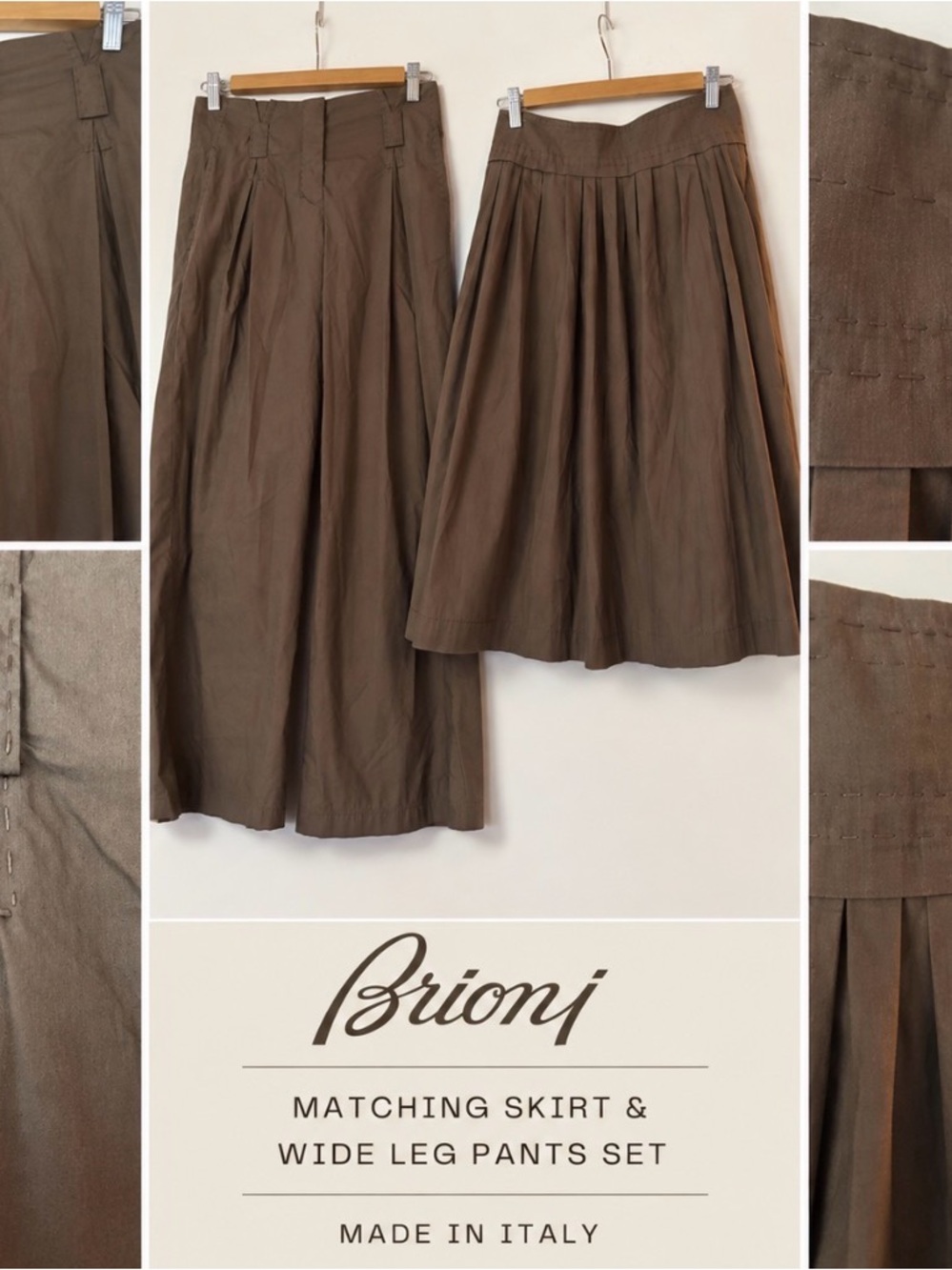 Brioni Matching Skirt & Pant Set Made in Italy Luxury Designer Silk Cotton 26”